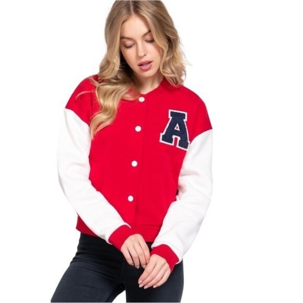 Varsity letter Jacket Women  Medium Red White Letter A Retro Sporty50s Carhop